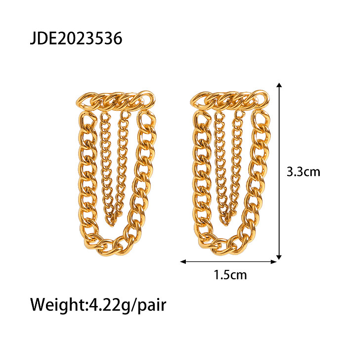 Boucles d'oreilles pendantes avec chaîne plaquée en acier inoxydable, Style Simple, 1 paire