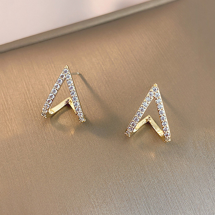 1 Pair Shiny Triangle Stainless Steel  Inlay Zircon Ear Studs