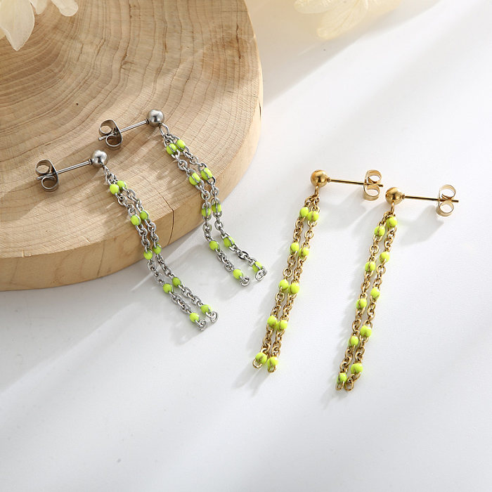 1 paire de boucles d'oreilles pendantes en acier inoxydable plaqué chaîne de Style Simple