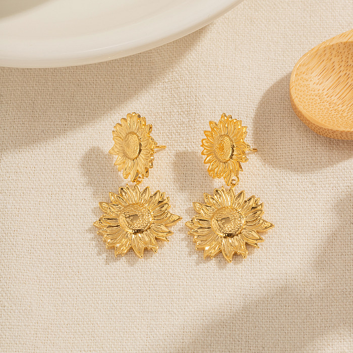 1 Pair IG Style Casual Sunflower Plating Stainless Steel  18K Gold Plated Drop Earrings