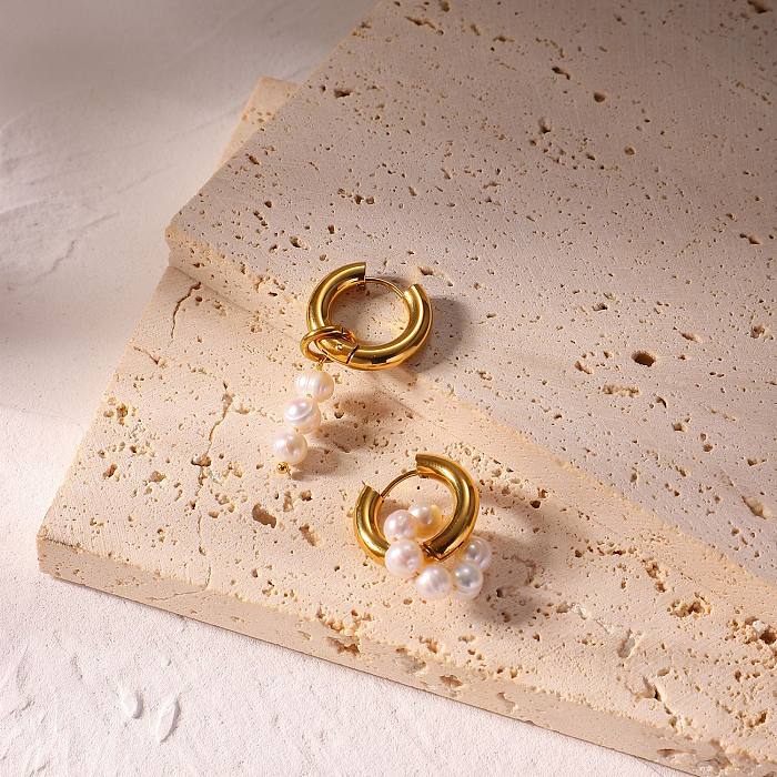 European And American Ins Earrings Wearring By Online Celebrities 18K Gold Plated Asymmetric Natural Freshwater Pearl Pendant Ear Ring Earrings Jewelry