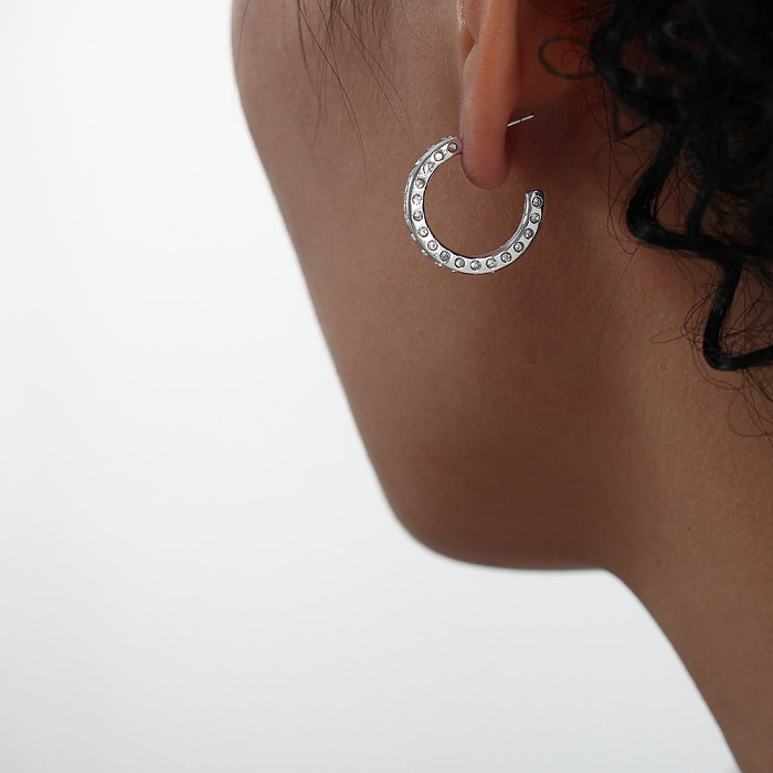 1 paire de boucles d'oreilles plaquées or 18 carats, Style Simple et Cool, incrustation de placage géométrique en acier inoxydable et diamant