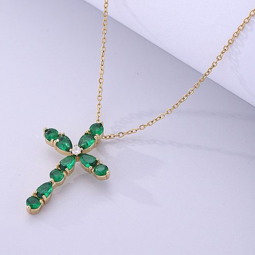 Vintage Style Cross Stainless Steel  Plating Inlay Zircon 18K Gold Plated Pendant Necklace