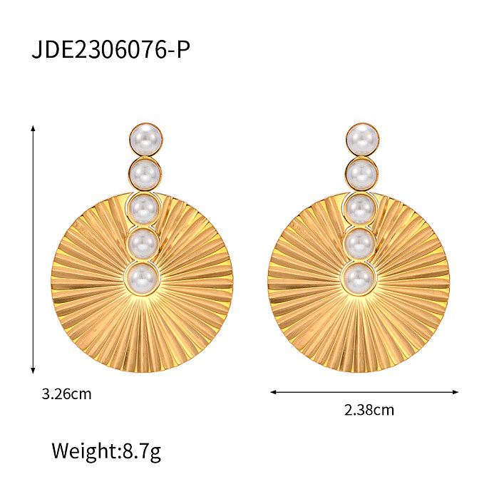 1 Pair IG Style Sector Plating Inlay Stainless Steel  Zircon 18K Gold Plated Drop Earrings