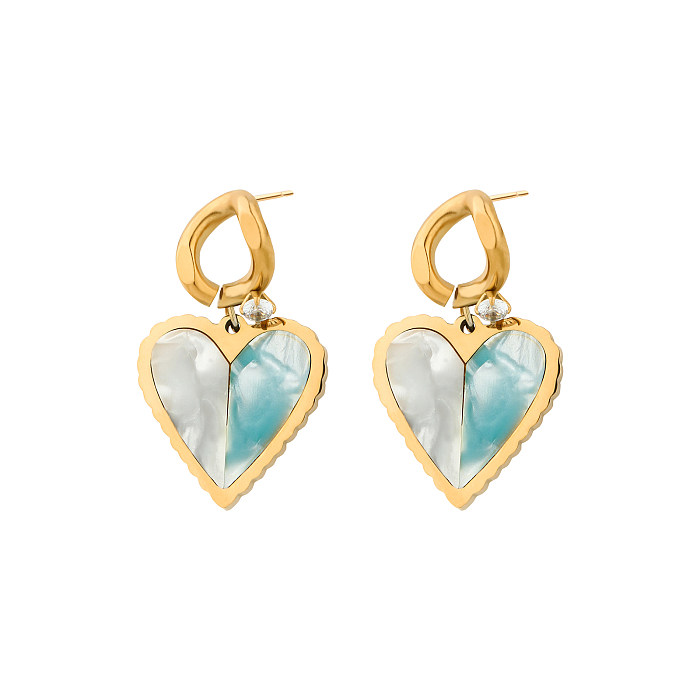 1 Piece 1 Pair Elegant Lady Geometric Heart Shape Plating Inlay Stainless Steel  Copper Zircon 18K Gold Plated Drop Earrings