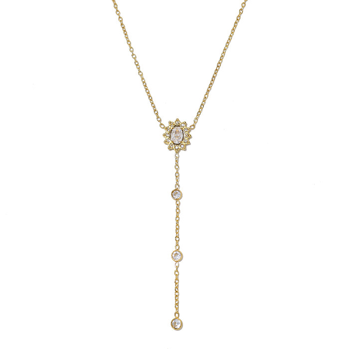 Ig estilo estilo francês comute flor geométrica aço inoxidável chapeamento incrustação zircão 18k colar banhado a ouro