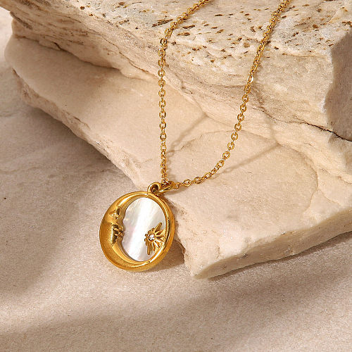 Fashion Simple Style Sun Moon Stainless Steel  Plating Zircon Necklace