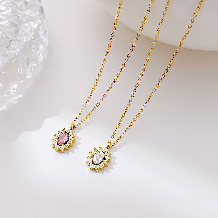 Simple Style Sun Stainless Steel  White Gold Plated Gold Plated Zircon Pendant Necklace In Bulk