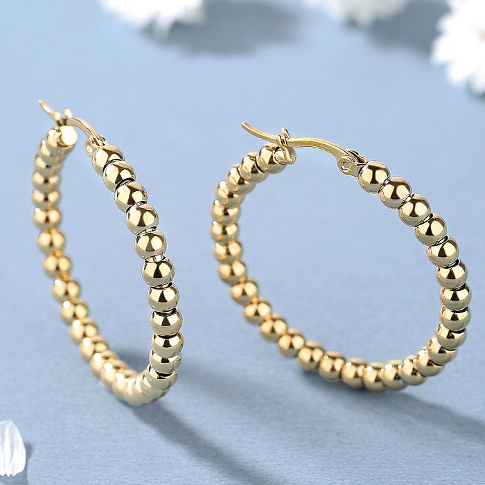1 Paar lässige, elegante, schlichte Kreis-Ohrringe aus poliertem Edelstahl mit 18-Karat-Vergoldung