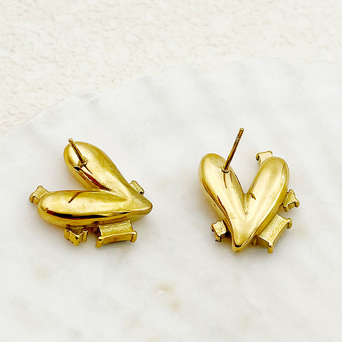 1 Pair Elegant Vintage Style Heart Shape Plating Inlay Stainless Steel  Zircon Gold Plated Ear Studs
