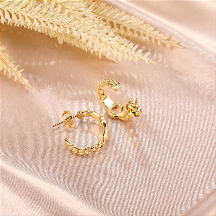 1 Piece 1 Pair Sexy C Shape Irregular Plating Inlay Stainless Steel  Zircon 18K Gold Plated Drop Earrings Ear Studs