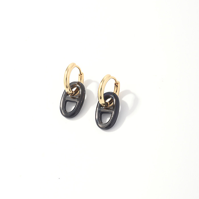 1 paire de boucles d'oreilles pendantes en acier inoxydable, Style Vintage décontracté, Style Simple, ovale, plaqué en forme de cœur