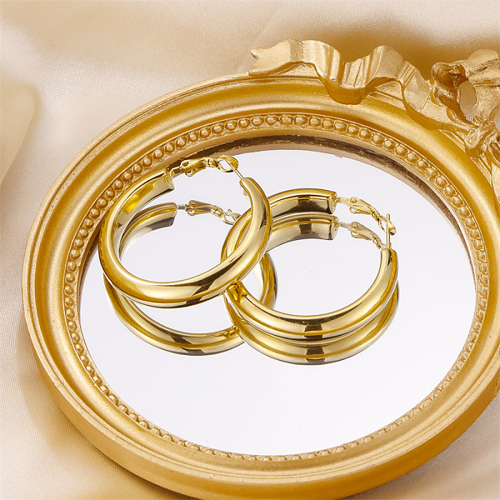 1 Piece Vintage Style Lady Simple Style Circle Plating Stainless Steel  18K Gold Plated Earrings
