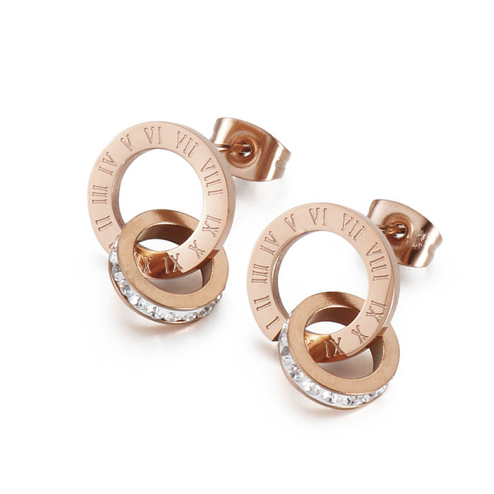 Modische Ohrringe mit Buchstaben-Design, Edelstahl-Beschichtung, Zirkon, 1 Paar
