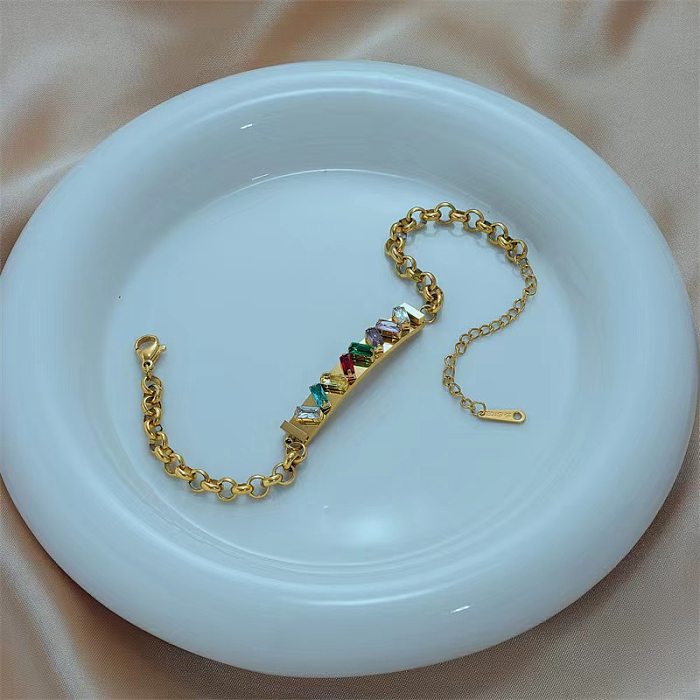 Schlichter Pendelstil, rechteckig, Titanstahl-Inlay, künstliche Strasssteine, 18 Karat vergoldete Armbänder