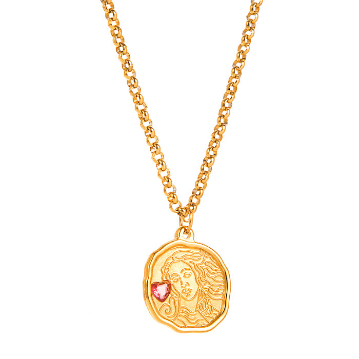 Simple Style Human Face Star Moon Stainless Steel  Gold Plated Zircon Pendant Necklace 1 Piece