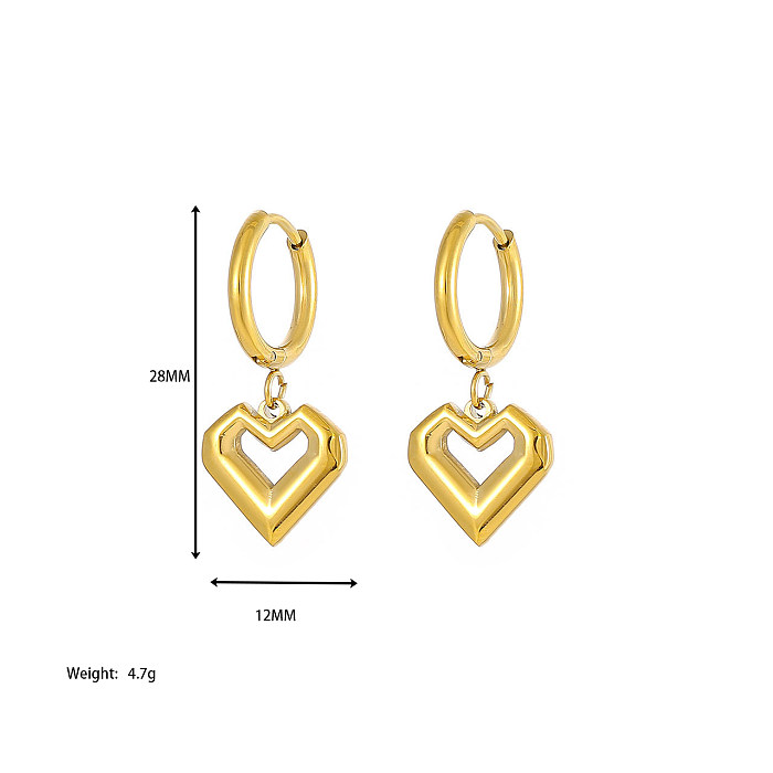 1 paire de boucles d'oreilles pendantes en acier inoxydable plaqué or blanc, Style Simple, en forme de cœur