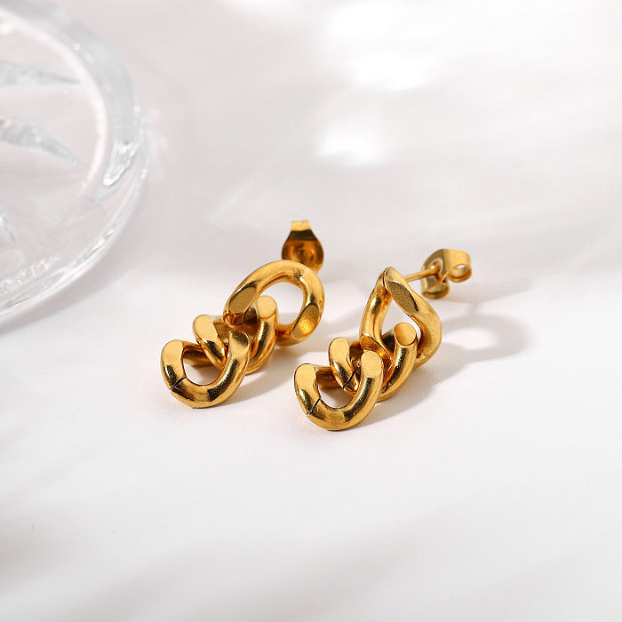 Atacado simples aço inoxidável banhado a ouro anel geométrico pingente brincos joias