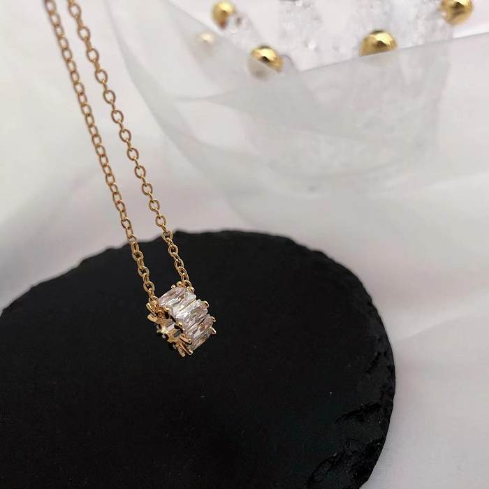 1 Piece Shiny Circle Stainless Steel  Copper Plating Inlay Zircon Pendant Necklace