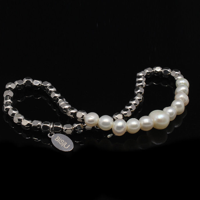 1 Piece Simple Style Geometric Titanium Steel Beaded Pearl Bracelets