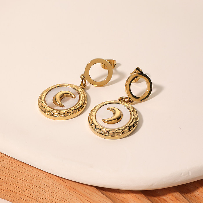 1 par elegante estilo moderno estilo simples lua chapeamento incrustação concha de aço inoxidável 18K brincos banhados a ouro