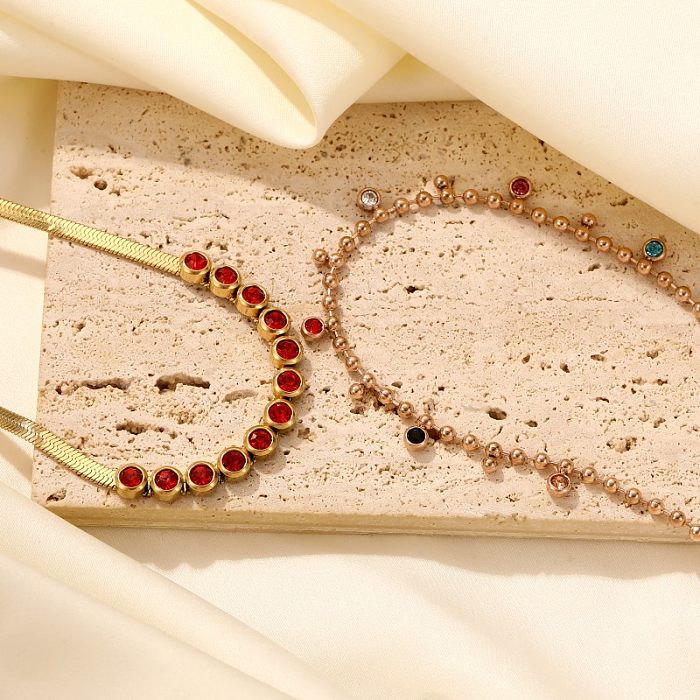 Elegante, moderne, runde Halskette mit Zirkon-Inlay und Edelstahlbeschichtung