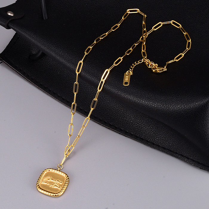 Casual Square Stainless Steel 18K Gold Plated Pendant Necklace In Bulk