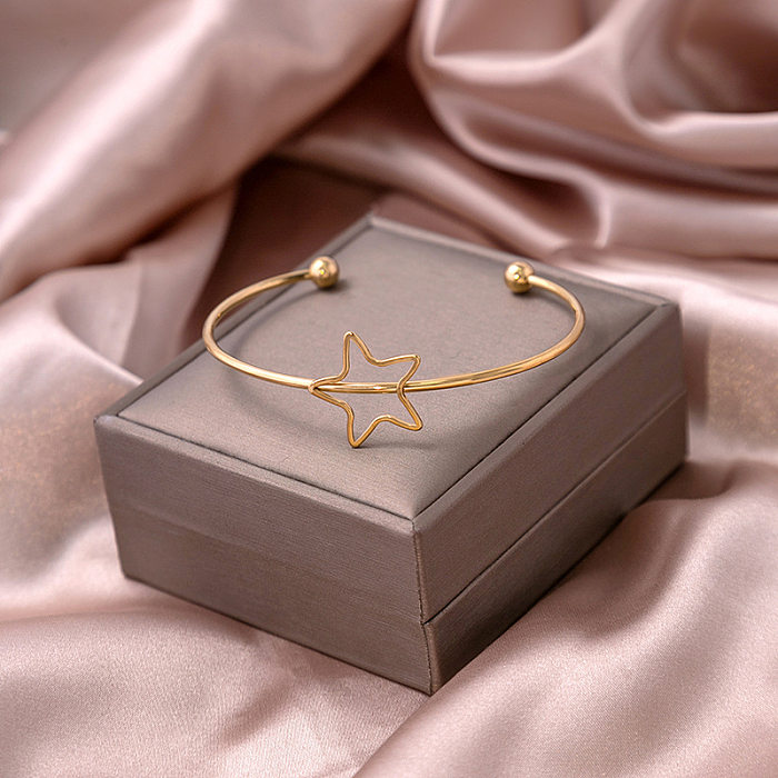 Simple Style Heart Shape Solid Color Stainless Steel Plating Cuff Bracelets Twisted Cable Bracele Bangle