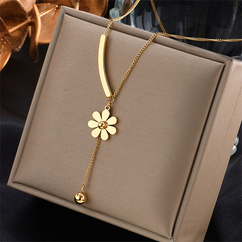Fashion Simple Small Daisy Necklace Stainless Steel Tassel Necklace