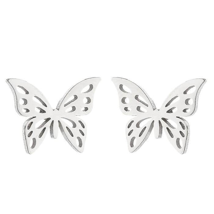 1 par de pendientes chapados en acero inoxidable con forma de mariposa a la moda