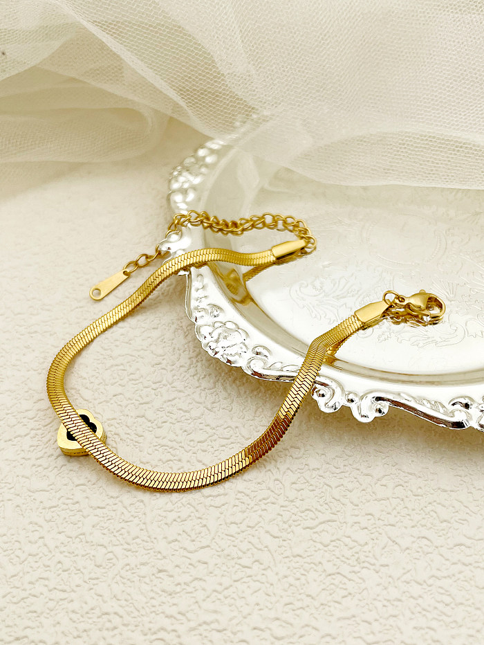 Elegant Luxurious Heart Shape Stainless Steel Plating Inlay Zircon 14K Gold Plated Bracelets