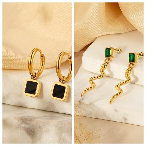 1 Pair Simple Style Classic Style Snake Plating Inlay Stainless Steel  Stainless Steel Zircon Gold Plated Drop Earrings