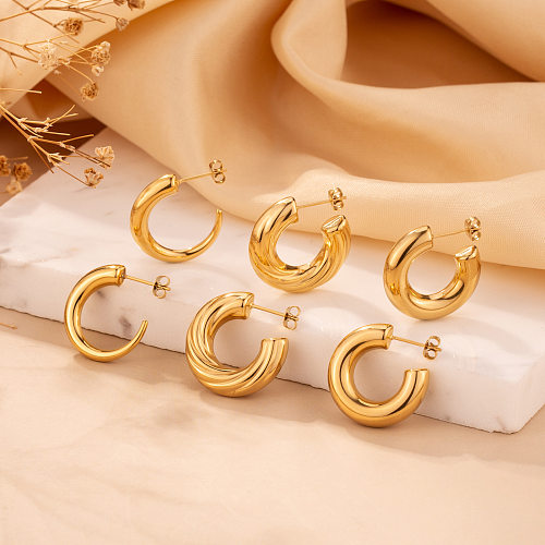 1 Pair Retro Modern Style Roman Style C Shape Plating Stainless Steel  Ear Studs