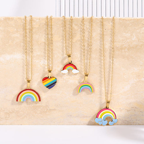 Sweet Rainbow Stainless Steel  Enamel Plating 18K Gold Plated Pendant Necklace