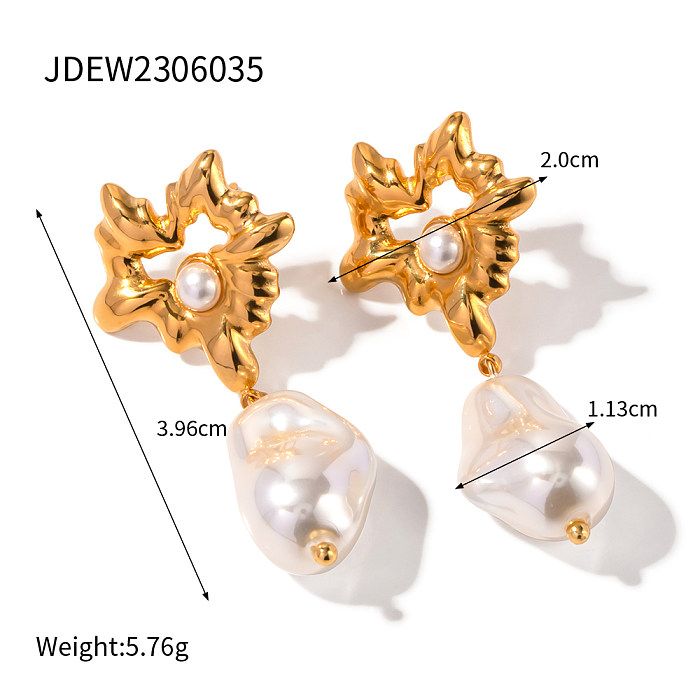 1 Pair IG Style Irregular Heart Shape Plating Stainless Steel  Imitation Pearl 18K Gold Plated Drop Earrings
