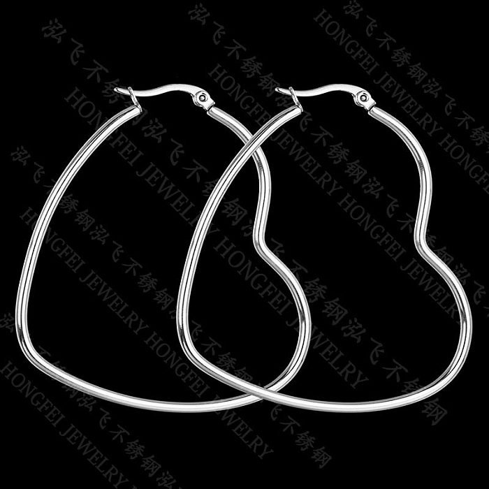 Titanium&Stainless Steel  Fashion Sweetheart Earring  (Steel Color 30mm) NHHF0993-Steel-color-30mm