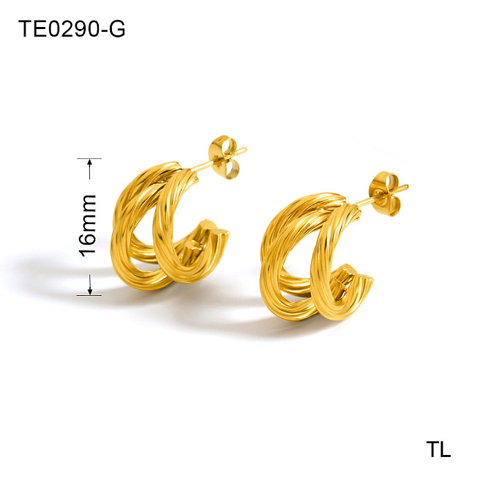 1 Pair Elegant Simple Style Solid Color Twist Plating Stainless Steel  18K Gold Plated Ear Studs