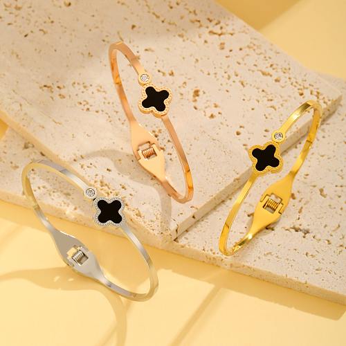 Wholesale IG Style Simple Style Four Leaf Clover Butterfly Titanium Steel Plating Inlay 18K Gold Plated Zircon Bangle