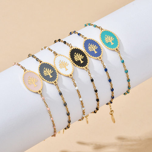 Bracelets patchwork en acier inoxydable à fleurs de style simple