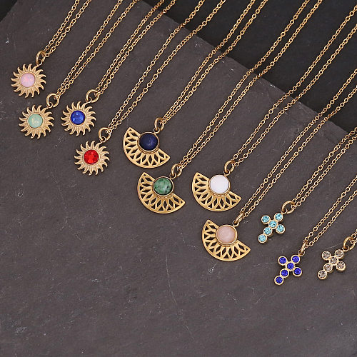 Neue Sonne Blume Kreuz Anhänger Weibliche Mode Einfache Schlüsselbein Kette Retro Halskette