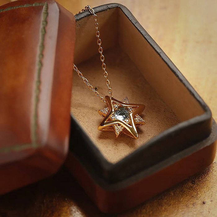 Classic Style Shiny Star Stainless Steel  Plating Inlay Zircon 18K Gold Plated Pendant Necklace