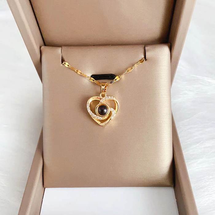 Collier rétro avec pendentif en forme de cœur et de lune pour femme, en acier inoxydable, pierres précieuses artificielles, Zircon, pendentif en vrac