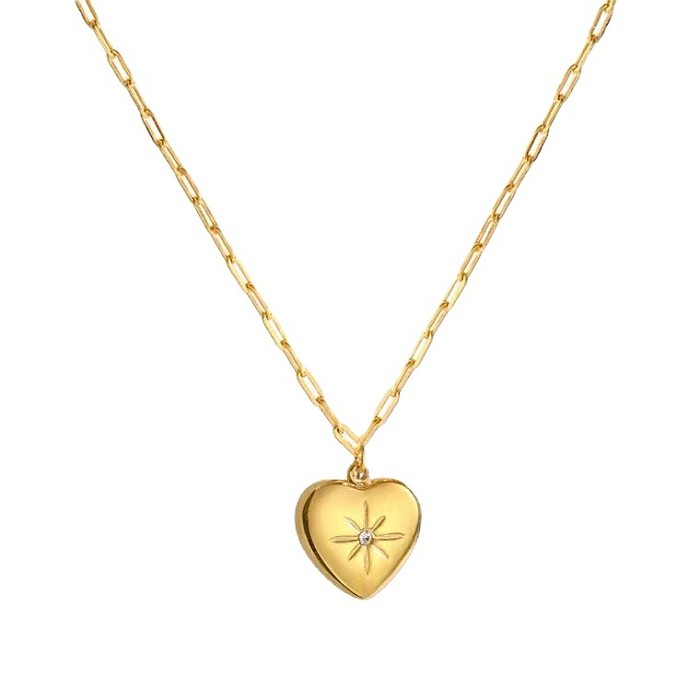 Sweet Heart Shape Stainless Steel Plating Inlay Artificial Gemstones 18K Gold Plated Necklace