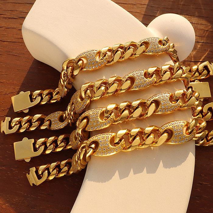 Modisches vergoldetes Armband aus Titanstahl mit kubanischer Kette und eingelegten Diamanten