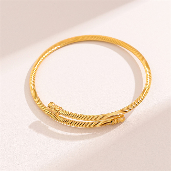 Handmade Solid Color Stripe Stainless Steel 18K Gold Plated Bangle In Bulk