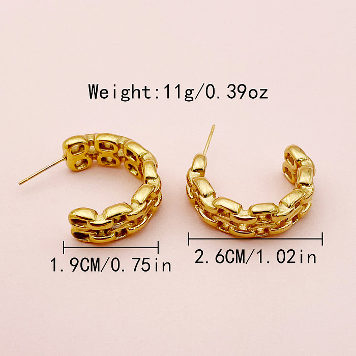 1 Pair Simple Style Commute C Shape Chains Print Plating Hollow Out Stainless Steel  Gold Plated Ear Studs