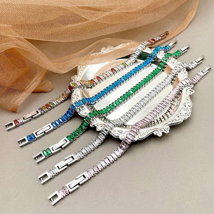 Bracelets en zircon incrustés d'acier inoxydable carrés de style simple
