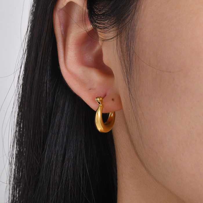 1 paire de boucles d'oreilles créoles en acier inoxydable, Style français Simple, placage de couleur unie