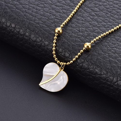 Sweet Heart Shape Stainless Steel Inlay Shell Pendant Necklace
