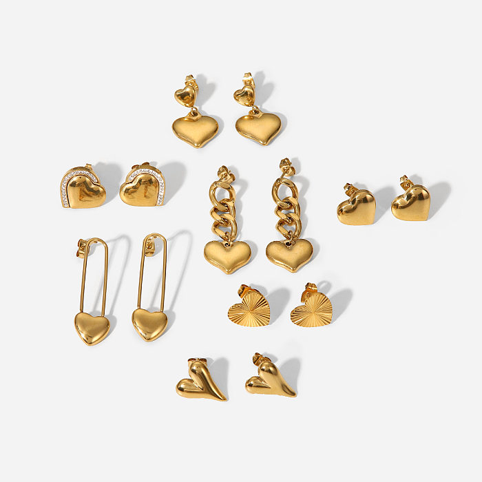 Fashion 14K Gold Heart Pendant Stainless Steel  Earrings Women's Jewelry